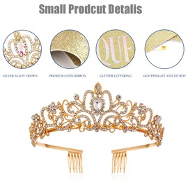 Birthday Crown and Sash for Girl,Gold "Birthday Girl" Sash & Rhinestone Tiara Set and Sashes for Gril's Birthday Decor