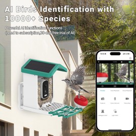Smart Bird Feeder with Camera Solar Powered, 2.5K HD AI Identify Species, Smart Bird House with Cam, Auto Capture Animal Videos, Instant Notifications, Gift for Animal Lovers and Mom Dad (Green)