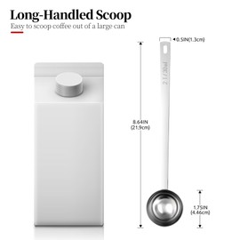 Luxiwise Long Handle Coffee Scoop, 18/8 Stainless Steel Food Grade Measuring Spoon Durable for Coffee Beans Powders Sugar, 8.6in Long Metal Scoop Tablespoon for Easy Container Reach (2tbsp/ 30ml)