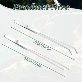 2 Pcs Extra Long Stainless Steel Reptile Feeding Tongs with Rubber Tips - 10.6 Inch Straight & Curved Tweezers for Aquarium, Terrarium, Axolotl & Reptile Feeding - Precision Tool for Safe Handling