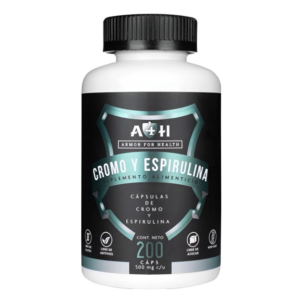 200 Capsulas Picolinato D Cromo 200mcg Espirulina A4h Sabor Sin