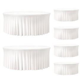 GEWONELIFE 6 Pack White Round Tablecloth 60 Inch, Washable White Table Cloth Elastic Edge with Table Skirt Circular Table Cover for Wedding Banquet Party, Birthday, Buffet Restaurant and Dining Table
