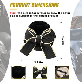 Car Gear Shift Knob Cover, Cute Bow Tie Shifter Stick Protective Cover, Universal Stick Shifting Handle Cover, Winter Auto Interior Decoration Accessories for Automatic/Manual Vehicle (Black bow)