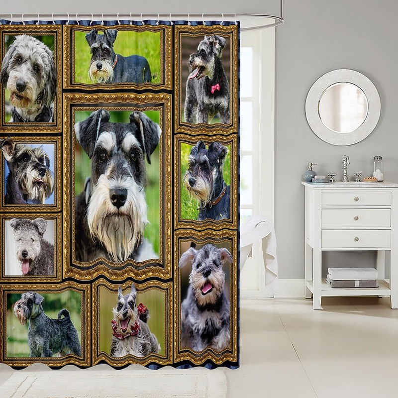 Feelyou Schnauzer Shower Curtain 72"x78" Cute Dog Puppy Bath Curtain