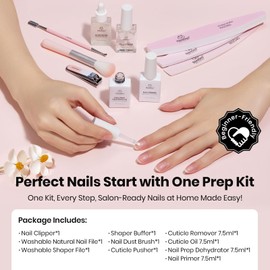 Beetles Nail Prep Kit Nail Dehydrator and Primer Cuticle Oil Cuticle Remover 4PCS 7.5ML Nails Care Tool Kit with Cuticles Pusher Nails Files Clippers Dust Brush 6PCS Manicure Tools for Gel Polish