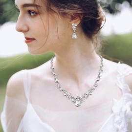 EVER FAITH Mujer Sets de Joyería Cristal Austríaco Elegante Boda Lágrima Flor Collar Arete para Novia