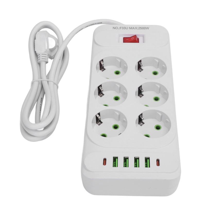 Power Strip 6 Outlets 4 USB 2 Type C Ports