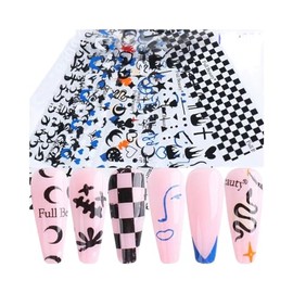 Generic Plaid Trellis Check Camo Grid Nail Foil Transfer Sticker 10Pcs 20X4Cm Fb2022 Nail Wraps Art Stickers Manicure Supplies for Women for Home Nails Full Long Lasting Easy Apply and Remove