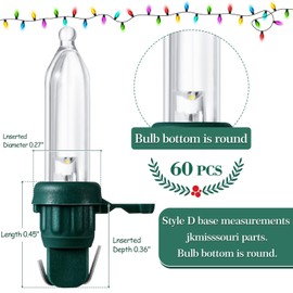 60 Pcs Christmas LED Replacement Bulb Mini Wide Angle LED Xmas Bulb LED Tree Light Bulb Outdoor String Light Replacement Bulb for Christmas Garden Tree Party Decor (Green Base with Cold White Bulb)
