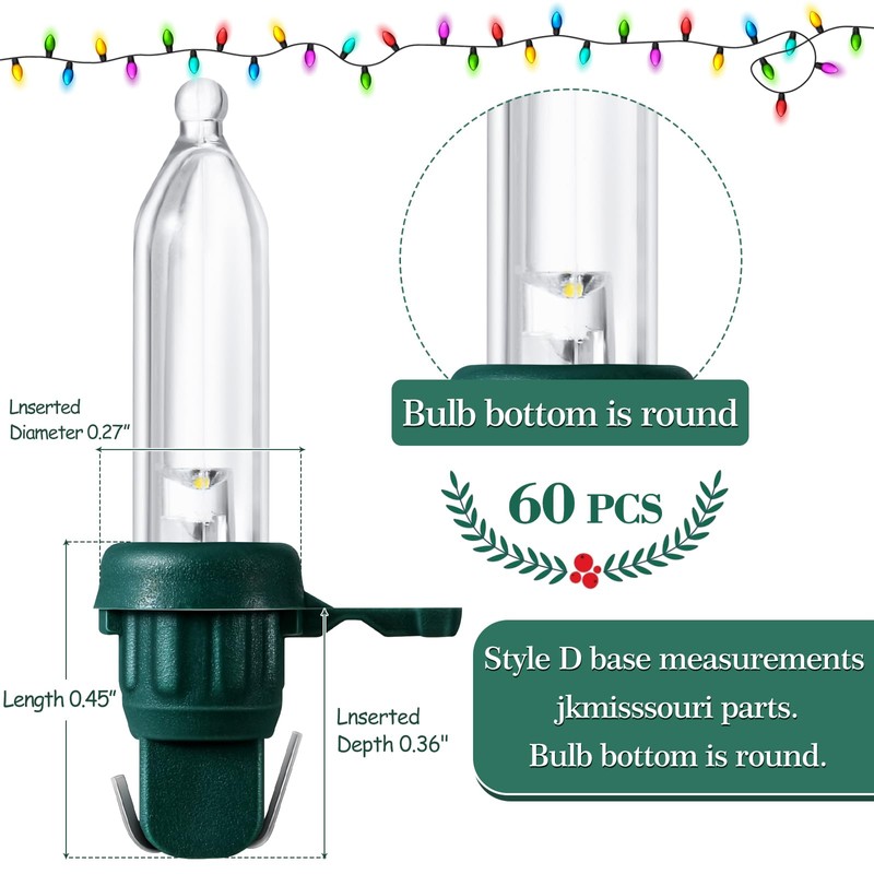 60 Pcs Christmas LED Replacement Bulb Mini Wide Angle LED