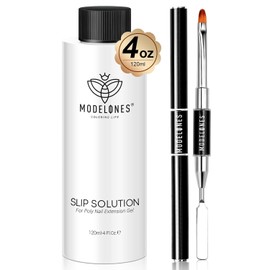 Modelones Polygel Slip Solution Kit 120 ml with Dual-Ended Nail Brush, Poly Gel Slip Solution for Acrylic Nails Liquid Set Nail Extension Nail Art DIY at Home