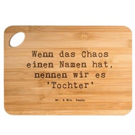 Mr. & Mrs. Panda Bambus - Schneidebrett Spruch Chaos Tochter - Geschenk, Humor, Einfallsreichtum, Holzbrettchen, Freude, Holzbrett mit Gravur,