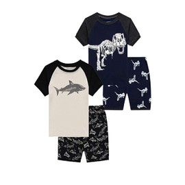 Family Feeling 4 Piece Shark Little Boys Short Sleeve Pajamas Sets Cotton Pyjamas Kids Pjs Size 7 Grey