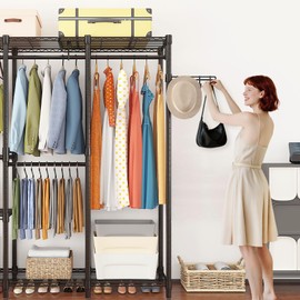 Eunhdet Adjustable Portable Clothes Rack, Portable Closet Garment Rack with Shelves, Clothing Racks for Hanging Clothes Freestanding Wire Wardrobe Closet, 76.8" L X 17.1" W X 77" H, Max Load 900lbs