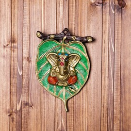 Wonder Care Metal Wall Hanging Ganesha on Leaf Decoration Room Diwali Gift | Corporate Warming, Birthday, Festive Gift