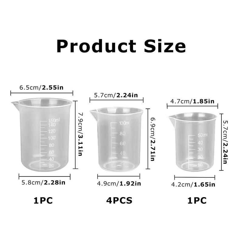 6 Pcs Small Measuring Cups, 50/100/150ml Transparent Measuring Jugs, Graduated