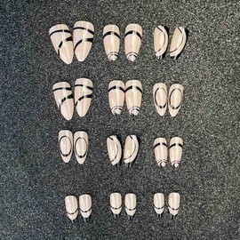 Pack of 24 French V-Shaped False Nails Flowers Flame Line Glitter Acrylic Artificial Nails Press on Nails Artificial Nails for Women Girls (B)