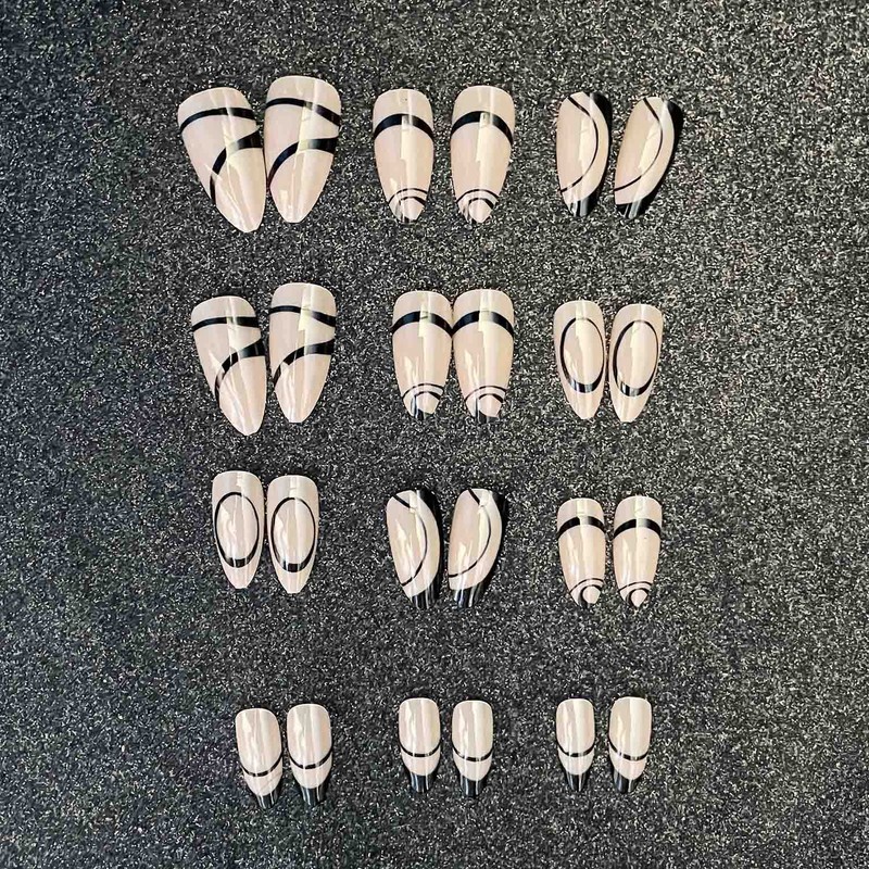 Pack of 24 French V-Shaped False Nails Flowers Flame Line