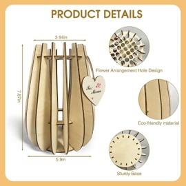 3D Wooden Vase, Wooden Puzzle Flower Vase Set, DIY Kit for Roses, Tulips, Sunflowers, Easy to Assemble, Modern Table Decoration & Creative Gift (Upright)