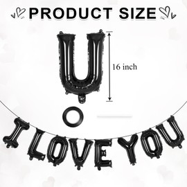 16 Inch I Love You Letter Balloons, Valentines Day Balloons Love Foil Balloon Banner for Wedding Engagement Galentines Day Bridal Shower Decor (Black-I LOVE YOU)