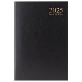 ZOPPER A4 2025 Week to View Diary | 2025 Black Hard Backed Cover & Ribbon Marker Weekly Planner for Home, Business, Office and Personal Use