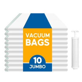 10 Jumbo Vacuum Seal Bags with Hand Pump, Vacuum Storage Bags, Space Saver Bags for Clothing, Comforters, Blankets, Bedding, Pillows
