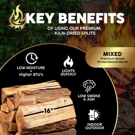 Firewood Central Kiln-Dried PA Mixed Blend – 16” Splits (Approx. 38 lb) – Smoking Wood for Cooking, Wood-Fired Ovens & Campfires – Easy Light, Low Smoke, USA-Sourced
