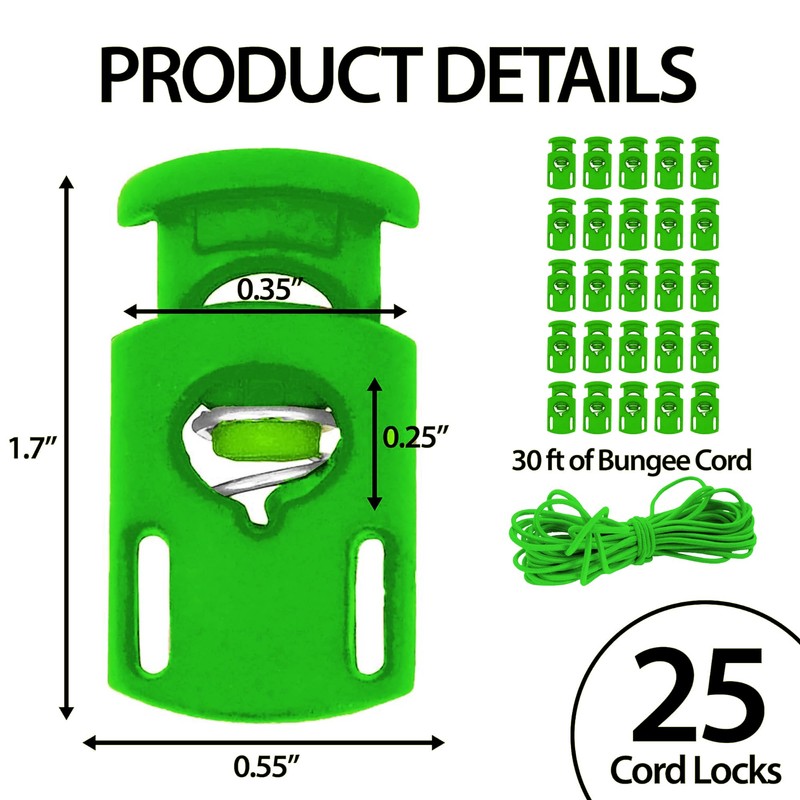 Mandala Crafts Green Shock Cord & Plastic Cord Locks for