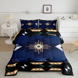 Erosebridal Western Decor,Vintage Exotic Indian Geometry Queen Comforter Set Boho Western Bedding Sets,Ethnic Tribal Arrow Quilt Aztec Duvet Insert,Farmhouse Home Decor,Dark Blue Black