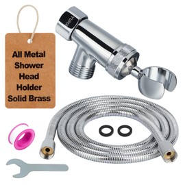 All Metal Shower Head Holder And Hose Extra Long 6 ft, Brass Adjustable Handheld Shower Arm Bracket, Hand Held Showerhead Mount C-Style Premium Chrome
