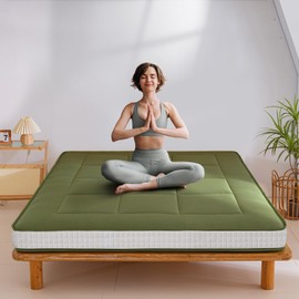 MAXYOYO 6" Extra Thick Floor Futon Mattress, Foldable Japanese Floor Mattress Tatami Pad Floor Mattress for Adults Floor Bed Roll Up Mattress Guest Mattress, Green, Twin