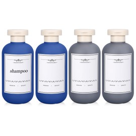 Travel Shampoo Bottle, Empty Plastic Squeeze Bottles 6.8 oz with Flip Cap, Lotion Container for Toiletries, Travel Size Shampoo and Conditioner (Deep Blue/Grey, 200 ml)