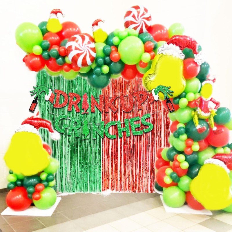 JeVenis Glittery Drink Up Grinchmas Banner Christmas Decorations Banners Grinchmas