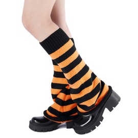 Century Star Leg Warmers for Women Girls Kawaii Y2K Leg Warmers Cutecore Gyaru Leg Warmer Goth Lolita Accessories Black & Orange Stripes One Size