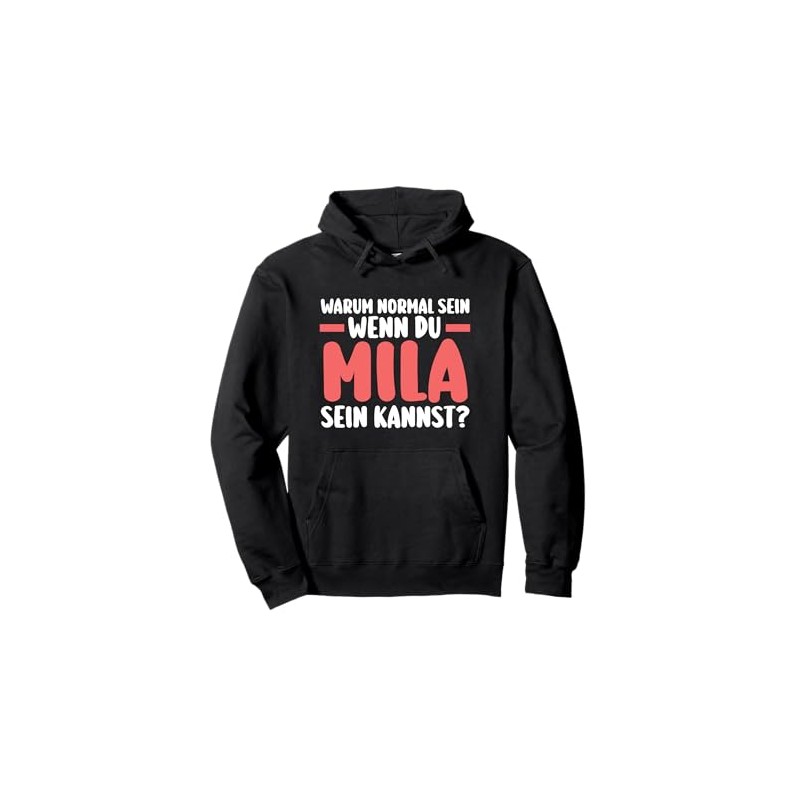 First name Mila pullover hoodie, black