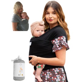 DaisyGro Certified Organic Baby Sling Carrier, GOTS Organic, Small/Medium or Plus Size, Black or Grey, CPSC Safety Tested