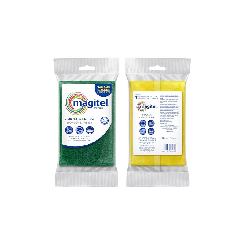 Magitel Esponja Grande Doble Uso: Fibra Ideal para Limpieza Diaria,