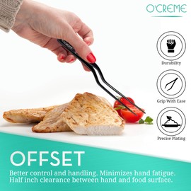 O'Creme 8 Inch Multicolored Stainless Steel Precision Kitchen Culinary Offset Tweezer Tongs