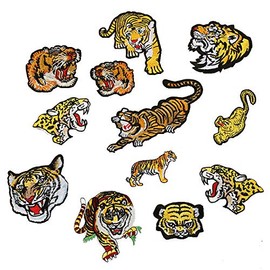 12 pcs The Bengal Striped Tiger Head Embroidered Patch Leopard Iron On Patch Sewing Applique Clothes Patch Stickers Apparel Accessories