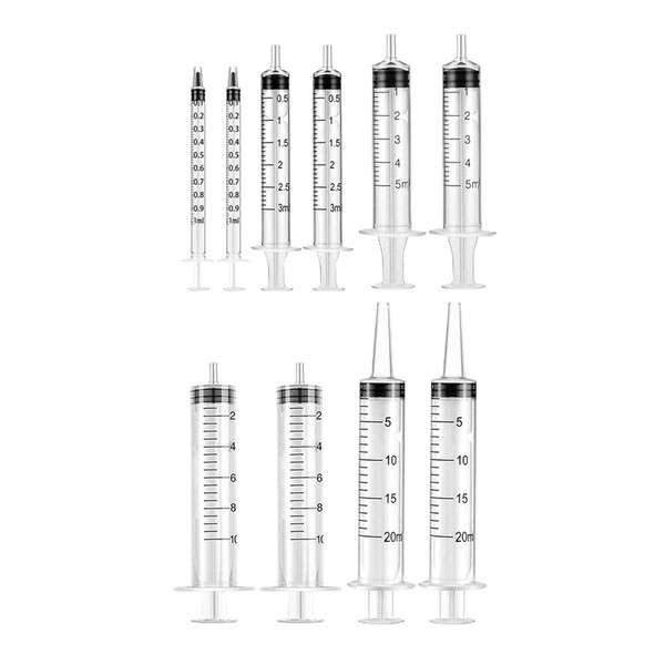 Set of 10 Syringes, 0.03 fl oz (1 ml), 0.1 fl oz (3 ml), 0.2 fl oz (1 ml), 0.3 fl oz (1 ml), 0.3 fl oz (1 ml), 0.3 fl oz (1 ml), 0.3 fl oz (1 ml), 0.4 fl oz (1 ml), 0.4 fl oz (20 ml), Set of 10, Pet