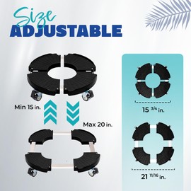 Idzo Heavy Duty Trolley Planter Caddy with Wheels 440lbs Capacity, Plant Pots Indoor and Out Door, Adjustable 15-21 in, Black