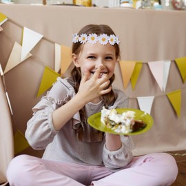 TIESOME 2 Pcs Daisy Flower Crown Headbands for Women, Sunflower Headband Crown Adjustable Bohemian Daisy Floral Headpiece for Weddings Parties Photo Props