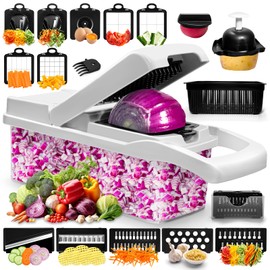 HYBIZEJZ Vegetable Chopper,Multi Functional Chopper with Container,22 in 1 Professional Food Chopper,Slicer,Essential Kitchen Tools,White