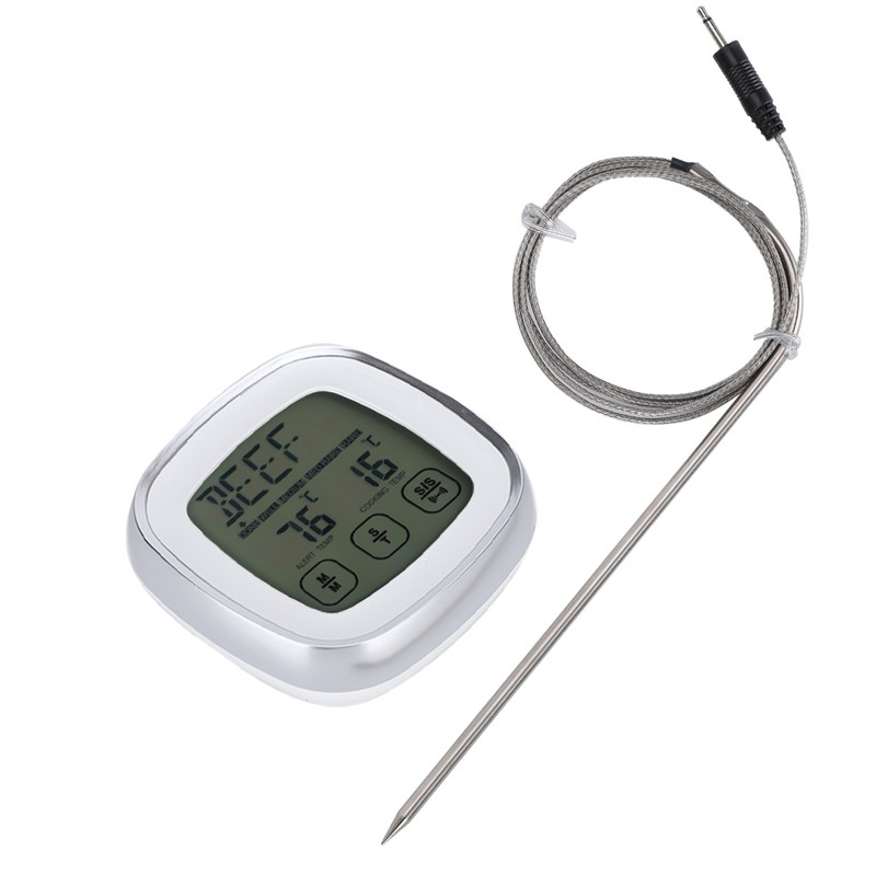 Wireless Food Thermometer Electronic Digital Touch Screen W/Timer Alarm for