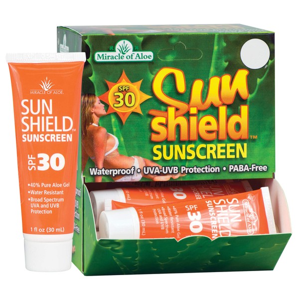 12-piece display SunShield SPF-30 Sunscreen 1 ounce tube with 40% UltraAloe
