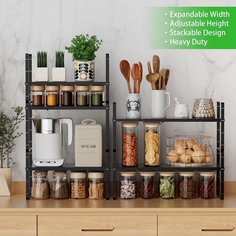 SOFRON Expandable Cabinet Storage Shelf, Stackable Organizer Rack for Kitchen