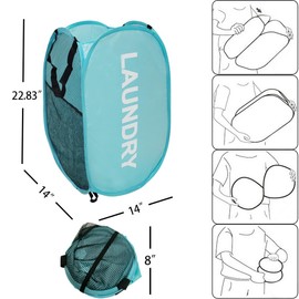 Buenod Mesh Popup Laundry Hampers, Collapsible Laundry Baskets, 2 Pack Dirty Clothes Hampers for Home, Bathroom, College Dorm, RV Cruise, Travel (Gray + Blue)