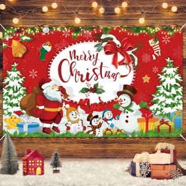 Lollanda Christmas Backdrop Banner for Wall, Winter Christmas Santa Background for Christmas Decoration Supplies, Merry Christmas Banner Santa's Village Photo Booth Backdrop Background Banner (Red 3)