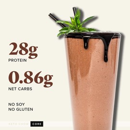 Keto Chow Chocolate Core (w/Stevia) - Keto Meal Replacement Shake Powder - Nutritionally Complete - Low Carb - Delicious Easy Meal Substitute - Protein Rich & Dairy Free - Single Meal Serving
