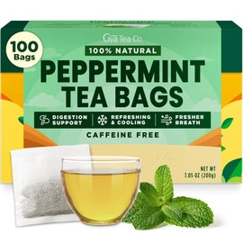 Gya Tea Co Peppermint Herbal Tea Bags (100 Bags) - Caffeine Free with a Tangy Flavor for All Day Comfort, Calming, Relaxing & Nourishing - Fruit & Herbal Blends